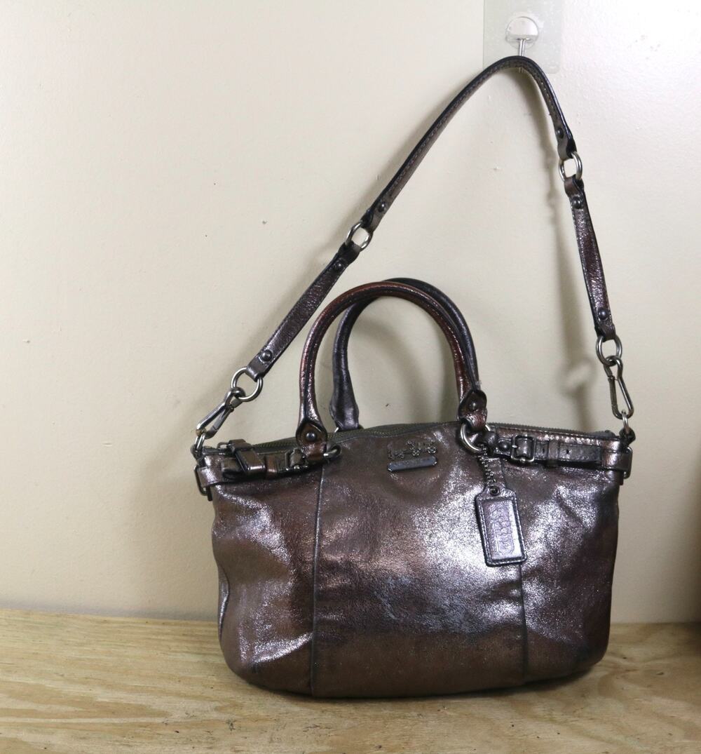 Coach Bag Madison Sophia Satchel Metallic Pewter Leather Shoulder Crossbody